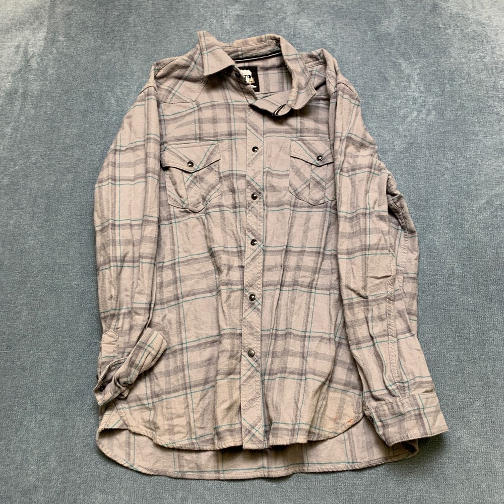 Route 66 Western Shirt Men XL Gray Plaid Cotton Pearl Snap Long Sleeve Button Up